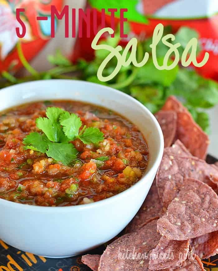 Five-Minute Salsa from kitchenmeetsgirl.com - perfect for Superbowl! #recipe #dip