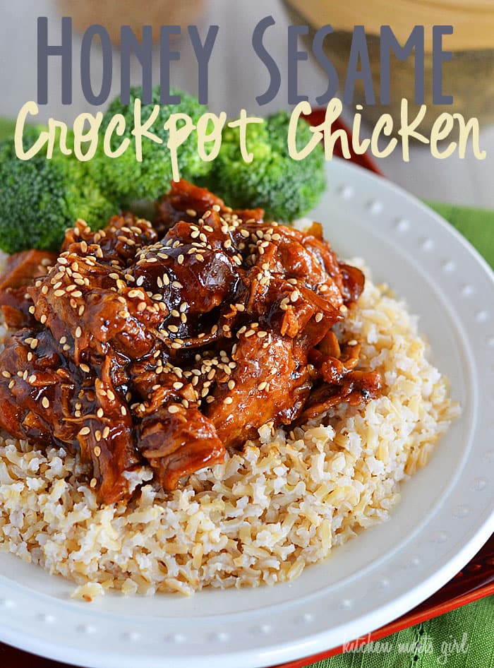 Honey Sesame Crock Pot Chicken - even take-out can't beat the 10-minute prep time of this flavorful, family-friendly meal! #recipe #crock pot