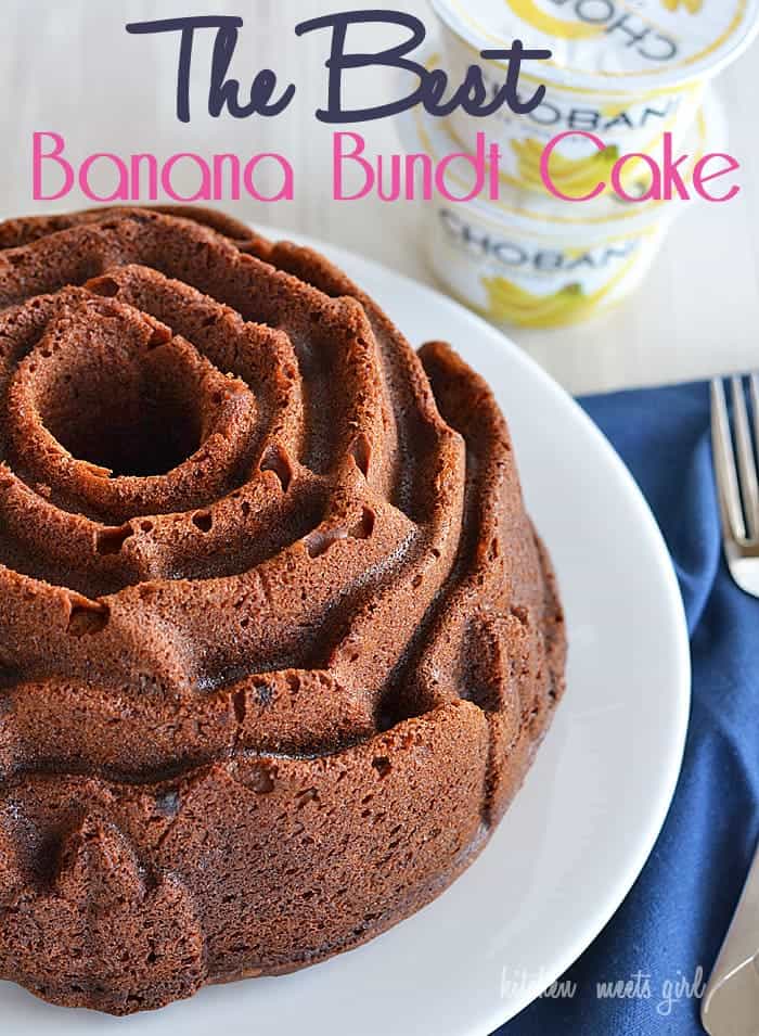 The Best Banana Bundt Cake - use #Chobani banana yogurt in place of the sour cream to give this recipe extra flavor! You're going to love it! #recipe #banana bread