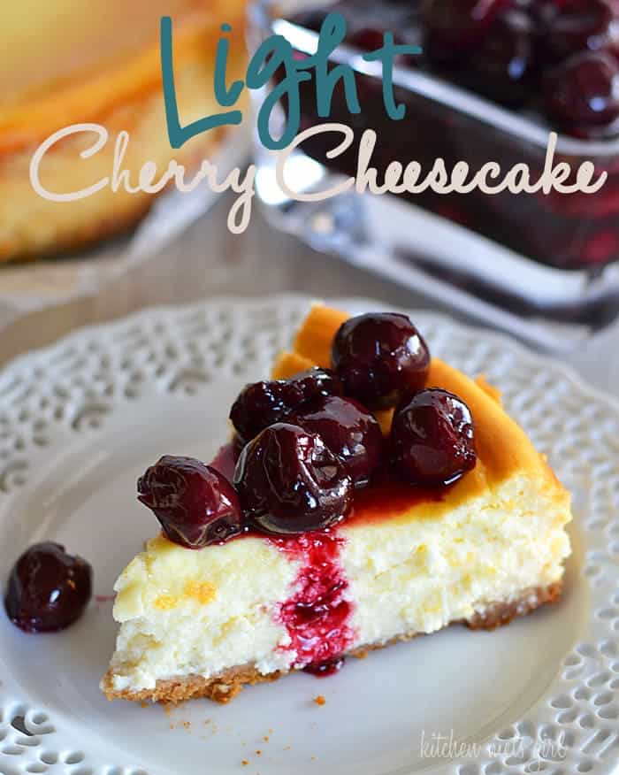 Perfectly light and creamy cherry cheesecake - you'll never guess the secret ingredient in this recipe! #recipe #dessert #cheesecake