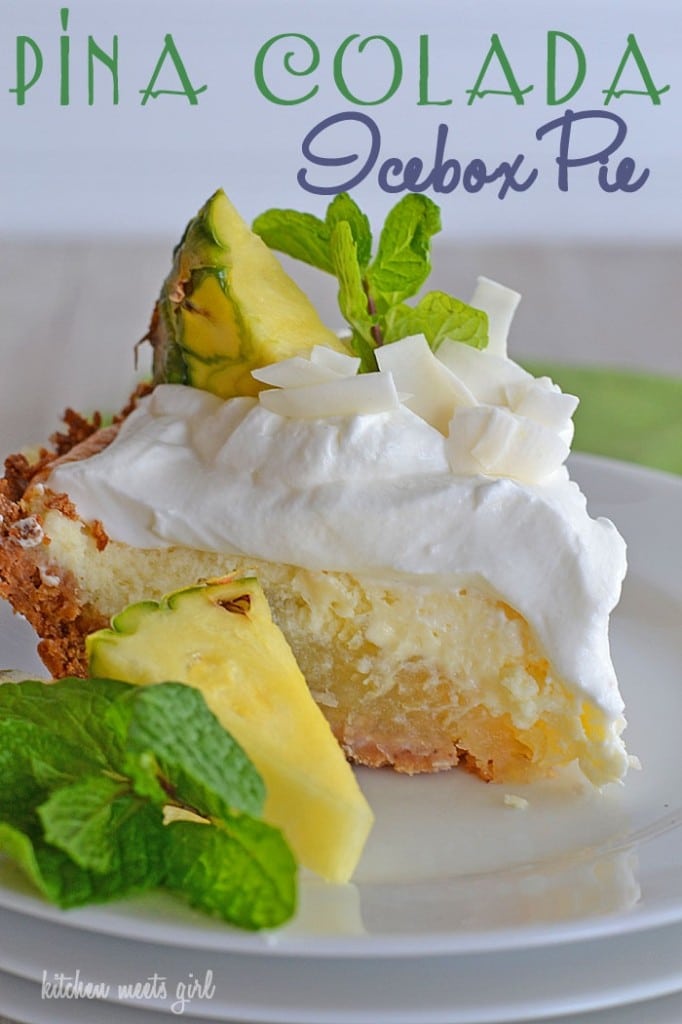 Pina Colada Icebox Pie on www.kitchenmeetsgirl.com - a three-layer pineapple, coconut, and cream pie! So good! #recipe #pie