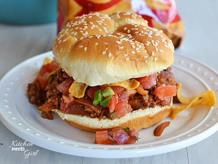 Tex-Mex Sloppy Joes at www.kitchenmeetsgirl.com - if you like bacon, jalapenos, and the smoky flavors of chili powder, cumin and coriander, this version is for you! #recipes #dinner