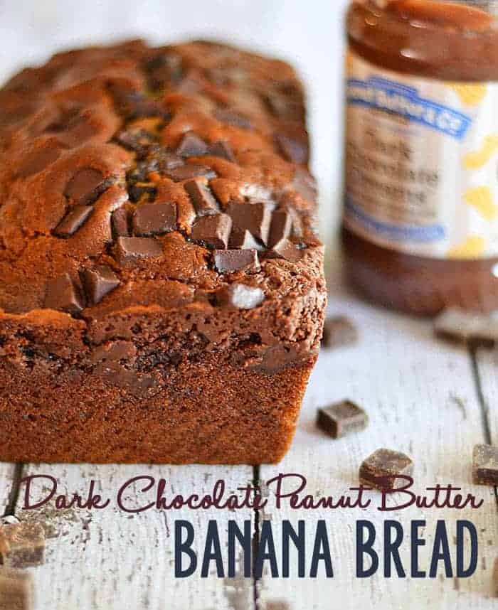 This dark chocolate peanut butter banana bread is the ultimate in decadence! www.kitchenmeetsgirl.com | #recipe #banana bread
