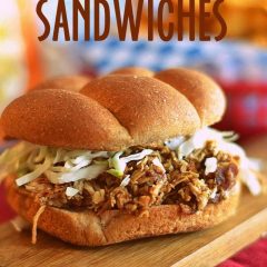 You'll never guess the secret ingredient in these easy, slow-cooker Asian Chicken Sandwiches! Get the recipe at www.kitchenmeetsgirl.com #recipe #slow cooker #applebutterspin