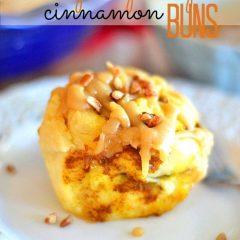 These pumpkin pie cinnamon buns go from kitchen to table in 45 minutes. Stuffed with pumpkin pie filling and drizzled with caramel icing, they'll be a hit at your fall table! #recipes #cinnamon rolls #pumpkin