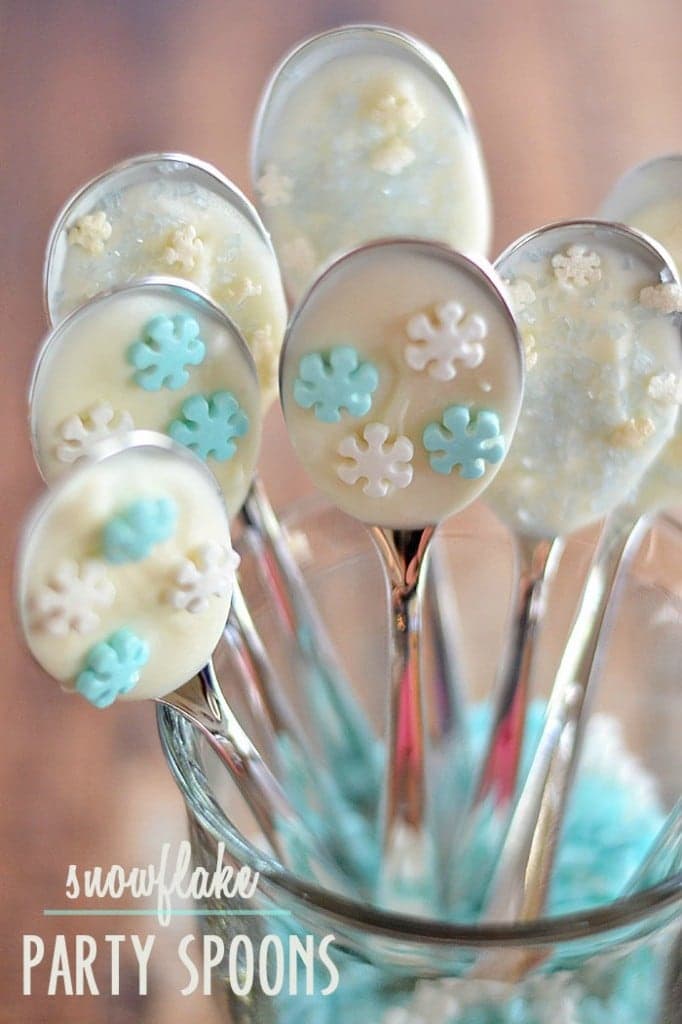 These Snowflake Party Spoons are a fun way to serve snack-time sweets and are perfect for swizzling into warm winter drinks like hot chocolate!