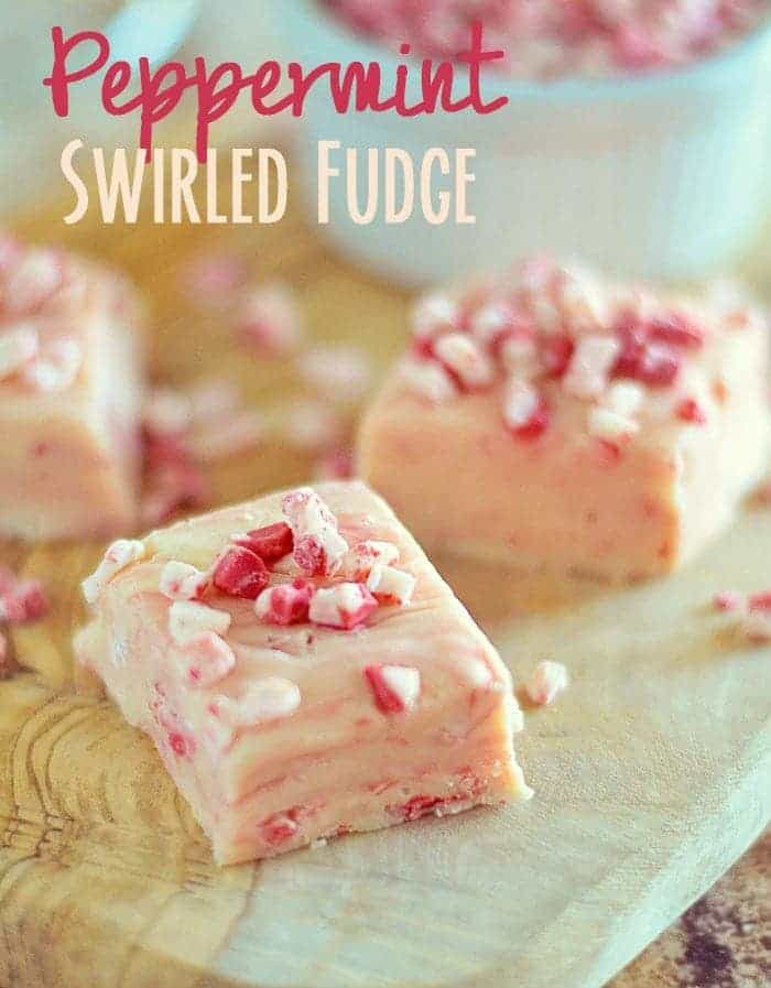his easy white chocolate peppermint swirled fudge only takes a few minutes to make – and no candy thermometer!