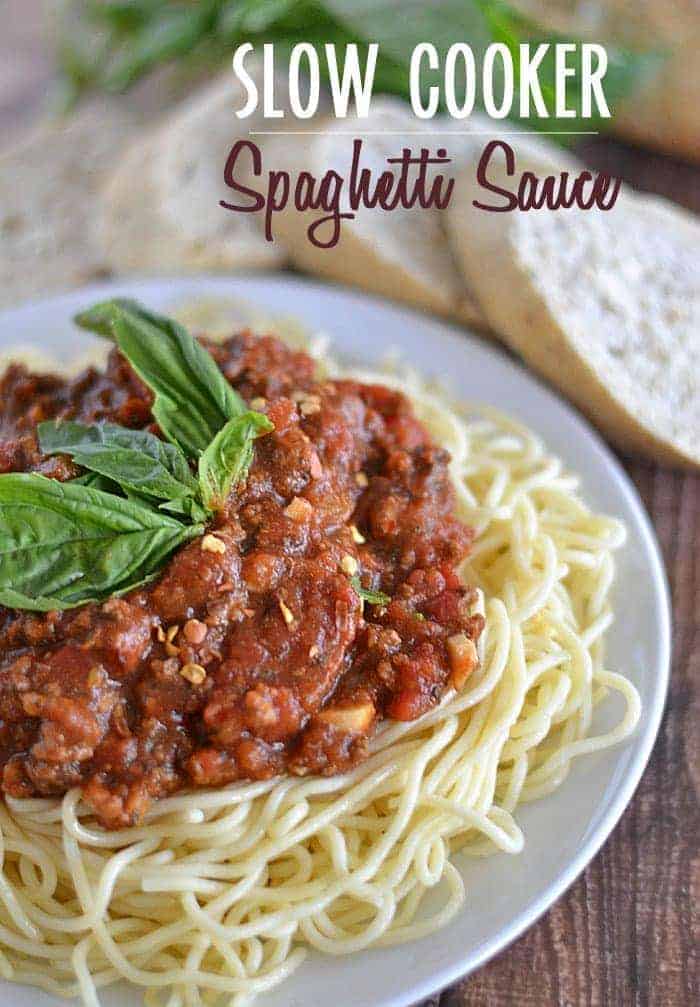This slow cooker spaghetti sauce is the perfect solution for busy nights. Filled with lean beef and lots of Italian flavors, this sauce just screams comfort food!