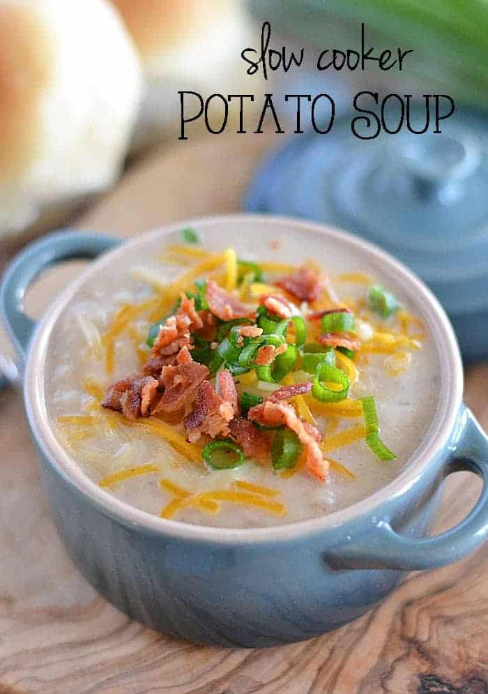 This Slow Cooker Potato Soup is creamy and comforting, and requires little effort - it's the perfect weeknight meal for a chilly night!