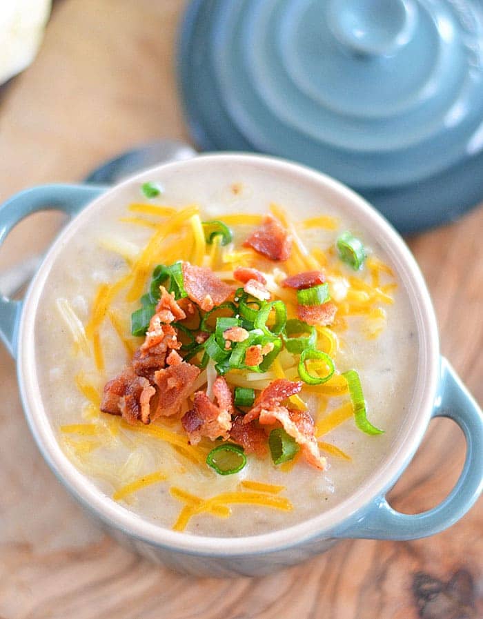 This Slow Cooker Potato Soup is creamy and comforting, and requires little effort - it's the perfect weeknight meal for a chilly night!