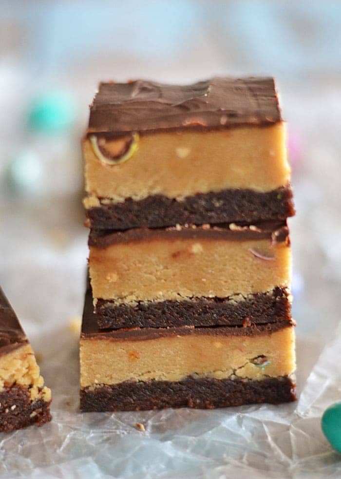 These Peanut Butter Cookie Dough Brownies are the perfect combination of salty and sweet. And the peanut butter cookie dough contains no egg, so it's safe to eat right out of the bowl!