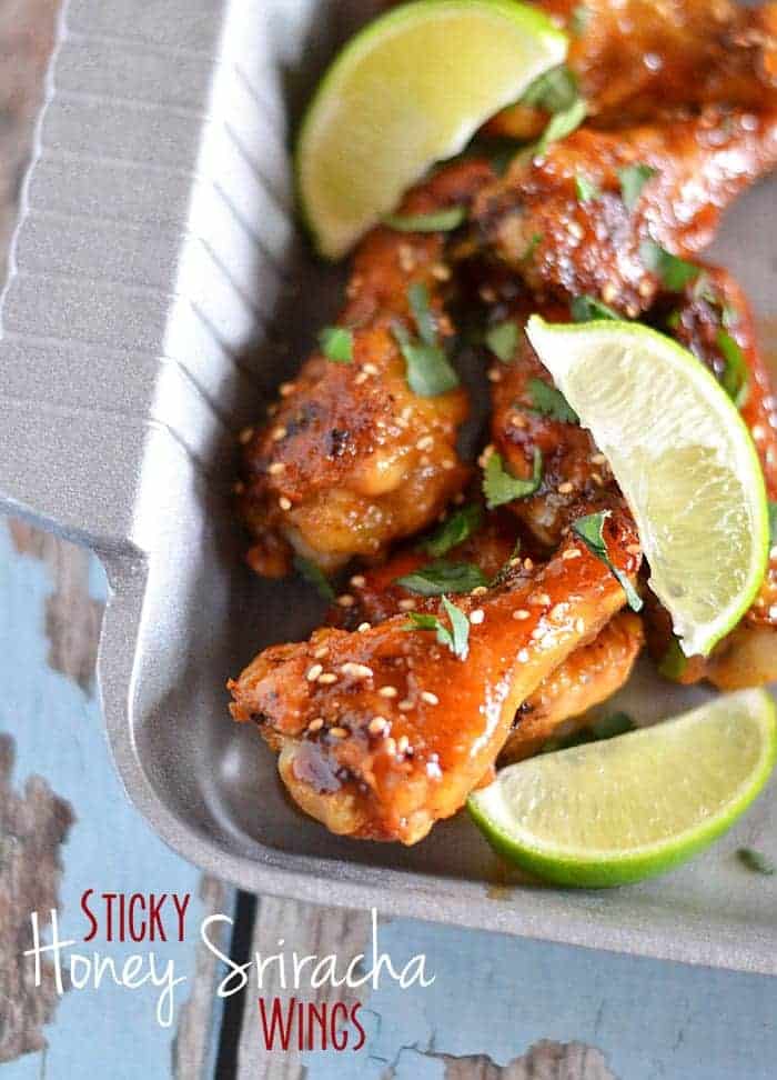 These baked Sticky Honey Sriracha Wings are the perfect gameday appetizer. The combination of sweet honey and spicy Sriracha are a great crowd pleaser in this easy to prepare dish!