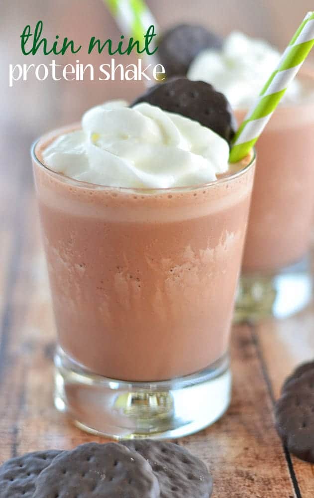 This Thin Mint Protein Shake comes in at under 250 calories, contains a whopping 38 grams of protein, and is only 6 Weight Watchers Points Plus per serving!
