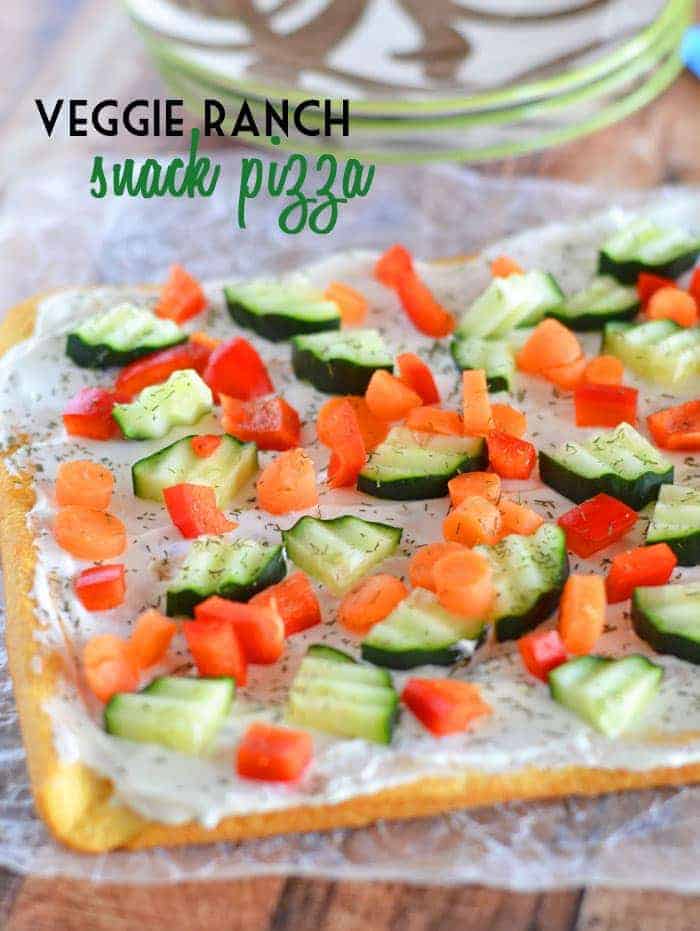 This easy Veggie Ranch Snack Pizza is a breeze to put together, is always a crowd-pleaser, and will get even the kiddos to eat their veggies!