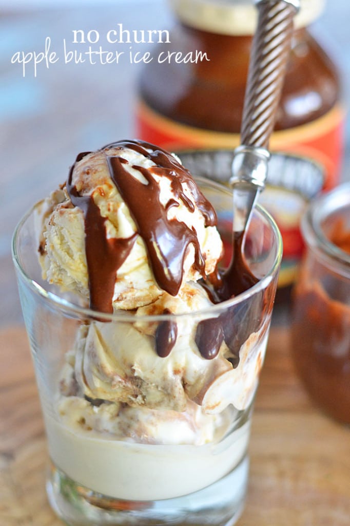 This no churn Apple Butter Ice Cream with Chocolate Cinnamon Ganache is the perfect easy cool treat!