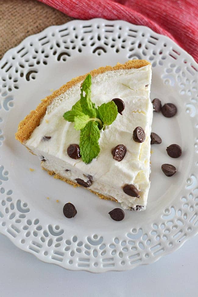 This Chocolate Chip Fluff Pie is perfect for easy summer entertaining - with cream, marshmallows, and chocolate chips, you can't go wrong!