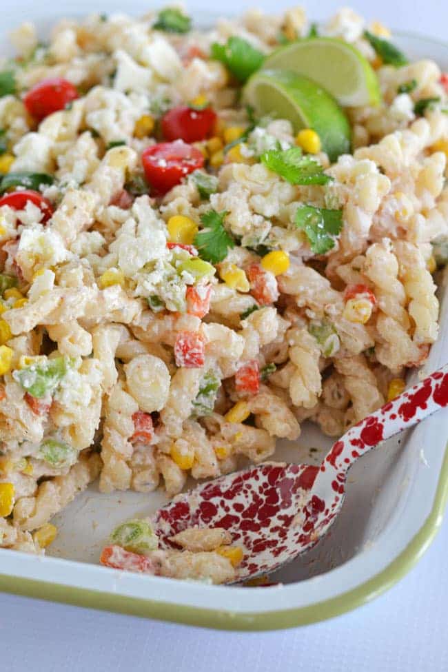 Packed with veggies and covered with a dressing made with Greek yogurt, this Creamy Cilantro-Lime Pasta Salad is the perfect addition to your summer cookouts. 