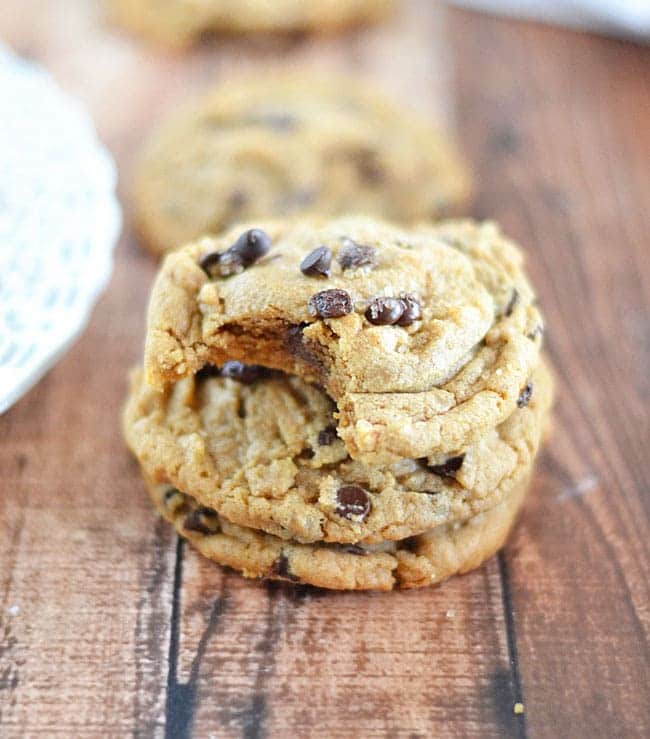 You probably already have all of the ingredients on hand to make these Flourless Peanut Butter Chocolate Chip Cookies. With just a few simple ingredients, you'll never miss the flour - or butter - in these easy to make cookies. 