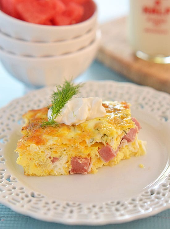 This Ham and Cheese Egg bake is super simple to make, is light and fluffy, and is great for entertaining or just a lazy Sunday brunch. 