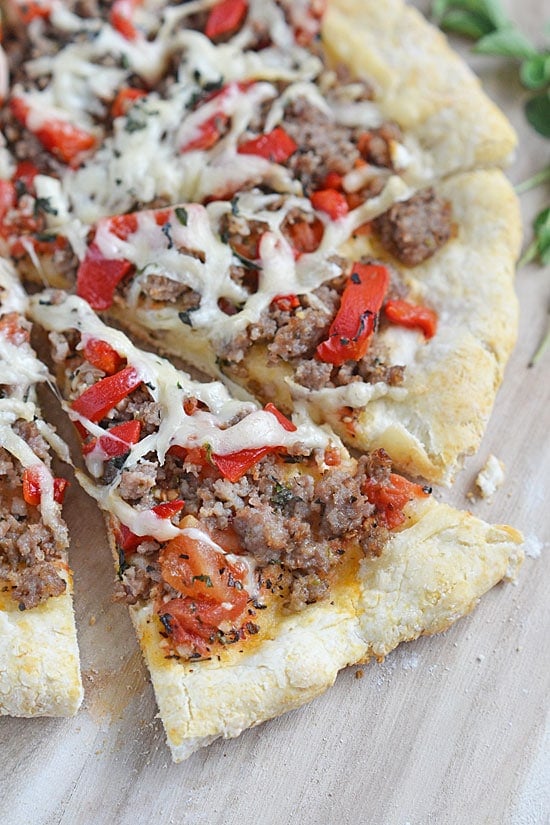 With just a few minutes and two ingredients, you can have this 5-Minute Pizza Crust on the pizza pan and ready for baking! 