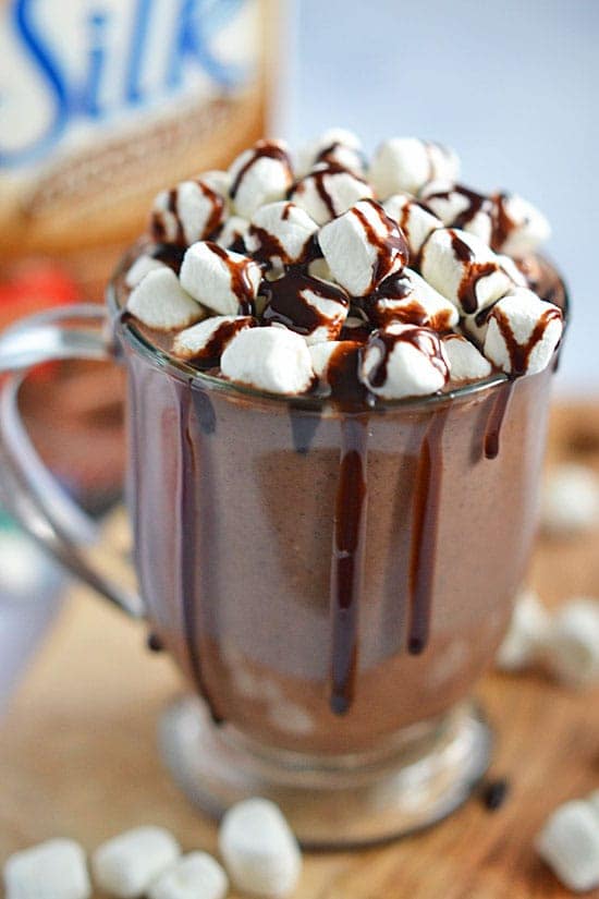 This Slow Cooker Double Hot Chocolate is thick and creamy and is perfect for a cool fall evening or winter's night. With a combination of Silk Chocolate Soymilk, half-and-half, sweetened condensed milk, and marshmallow cream, this warm beverage is a guilty indulgence you won't want to stop drinking!
