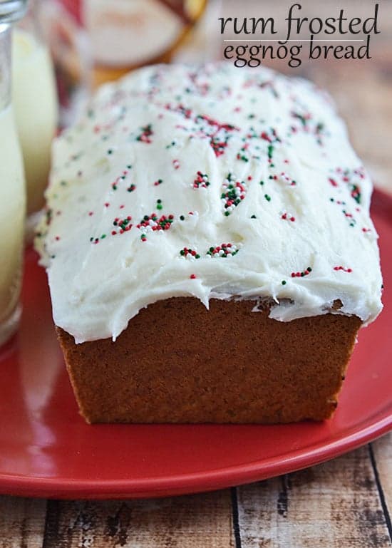 Packed with holiday flavors - eggnog, nutmeg, vanilla, and rum - this Rum Frosted Eggnog Bread is the perfect addition to your holiday breakfast table!