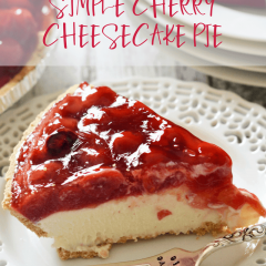 Graham cracker crust.  Cool, creamy, lemony cheesecake filling.  Sweet cherry topping.  Whip up this simple cherry cheesecake pie in next to no time and with just as little effort.  Your friends and family will thank you - if you choose to share, that is. ;-)