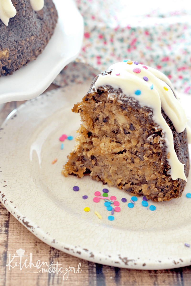 My Mom's Hummingbird Cake is the perfect dessert for spring! Loaded with bananas, pineapple, pecans and cinnamon, and topped with a thick cream cheese frosting, this cake will be the highlight of your dessert table!