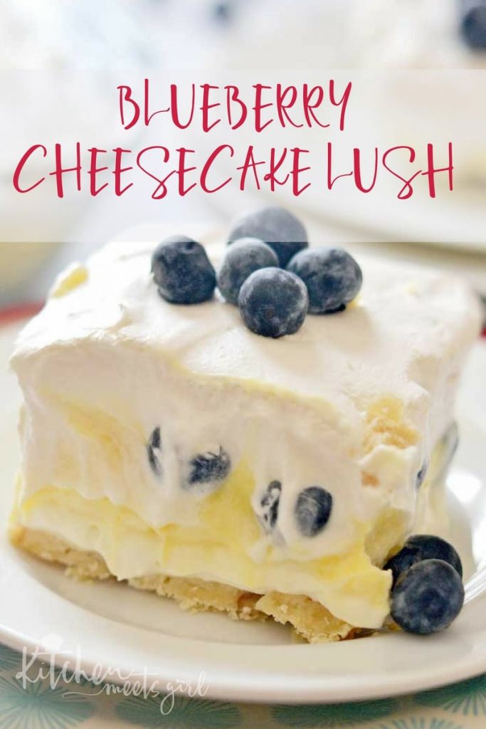 This Blueberry Cheesecake Lush is a quick and simple dessert recipe for your spring and summer get-togethers.  Layers of cream cheese, Cool Whip, pudding and fresh fruit make this a breeze to assemble!