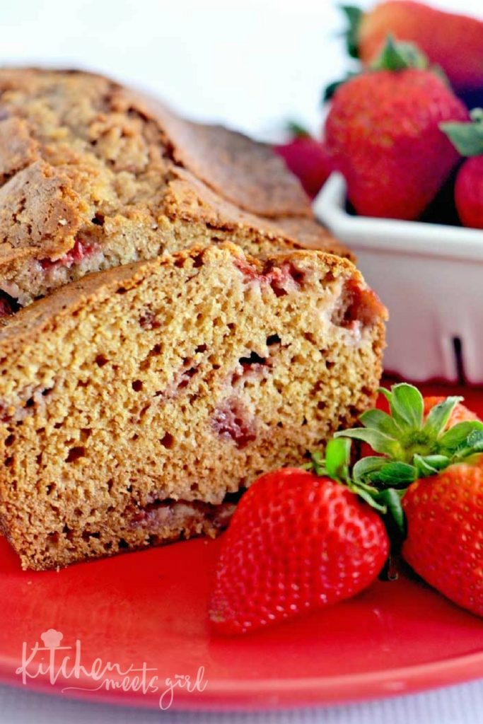 This Scrumptious Strawberry Bread is sure to become a family favorite.  It comes together in a snap, and it makes the perfect breakfast, snack, or dessert!  Since it uses frozen berries, you can enjoy this easy quick bread year round!