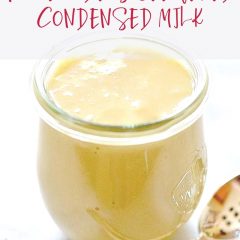 Have you ever wondered how to make homemade sweetened condensed milk?  This recipe is super simple, uses only four ingredients, and produces a made from scratch sweetened condensed milk that you can use in baking, ice cream, hot chocolate and more!