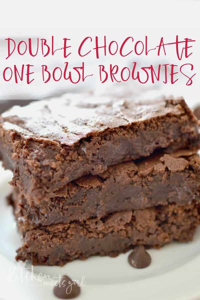 Double Chocolate One Bowl Brownies are a perfectly decadent treat that you won't be able to resist!  One bowl, five minutes, and a secret ingredient take these brownies over the top!
