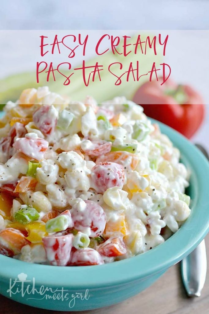 This Easy Creamy Pasta Salad is a simple and cool make ahead side dish for company or potluck.  Bonus?  It's a great way to get your veggies in!