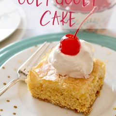 Ooey Gooey Cake is a rich, sweet butter cake topped with a cream cheese layer that bakes up - you guessed it - ooey and gooey.  This is one cake you won't be able to resist!